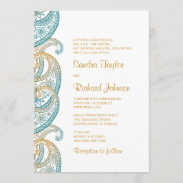 Convites Paisley Teal e Dourado Casamento Indiano