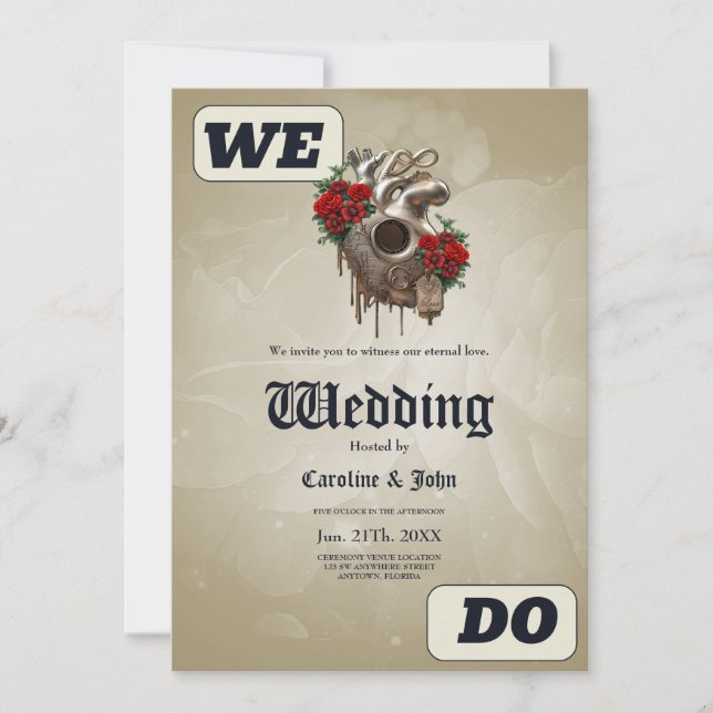 Convites Paixão Steampunk, o Coração do Amor mecânico. (Frente)