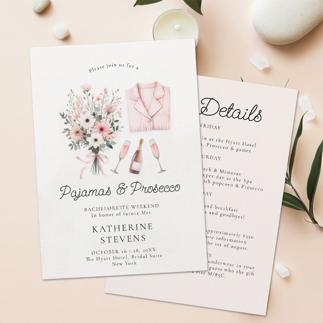 Convites Pajamas Prosecco Wild Flora Bachelorette Itinerári (pajamas prosecco bachelorette itinerary invitation champagne wildflowers lingerie pj elegant classy )