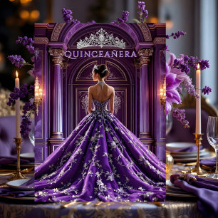 Convites Palácio de Aniversário de Quinceanera Roxo, Tiara