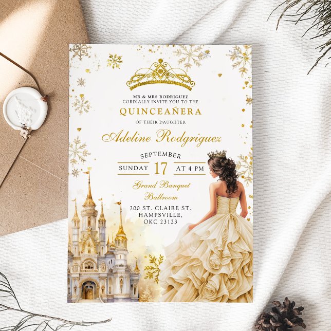 Convites Palácio Real Dourado Champagne Quinceanera Anivers (Criador carregado)