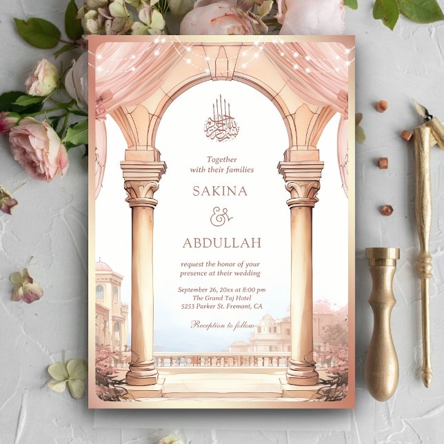 Convites Palácio Sonhador Arco Rosa Código QR Casamento Muç (Criador carregado)