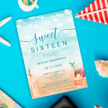 Convites Palangres de praia lançam coquetéis de verão doce<br><div class="desc">Diversão das lanternas de verão guião doce festa de aniversário de dezesseis na cor da água da praia azul-ombre gradiente. Um tema legal divertido,  perfeito para festas ao ar livre,  churrasco,  festa de jardim,  praia e piscina com cocktails de aquarela.</div>