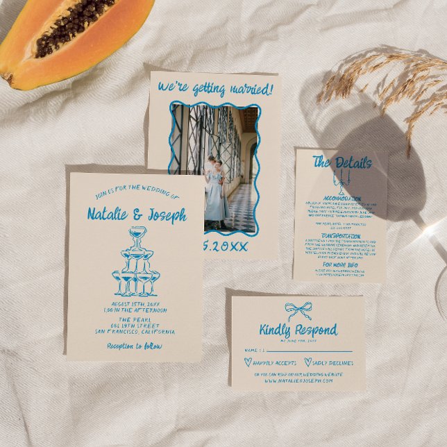 Convites Palavra Azul De Champanhe De Pé Azul Em Casamento (Criador carregado)