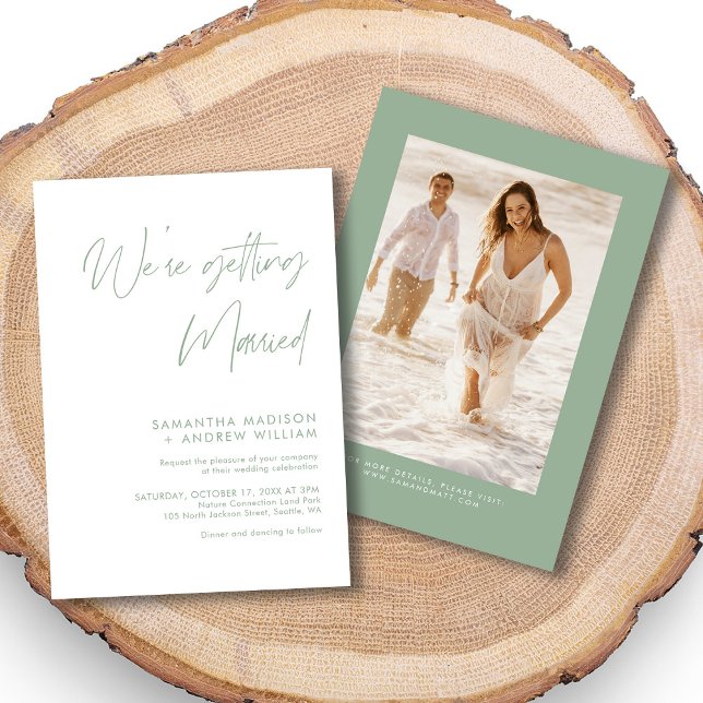 Convites Palavra Elegante de Sage Green Casamento (Personalized Elegant Hand Lettering Sage Green Wedding Invitation)