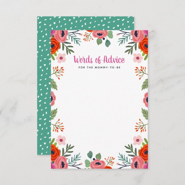 Convites Palavras de Chá de fraldas Floral Brilhante (Frente/Verso)