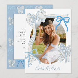 Convites Pale Blue Bows Photo Text Graduation Announcement