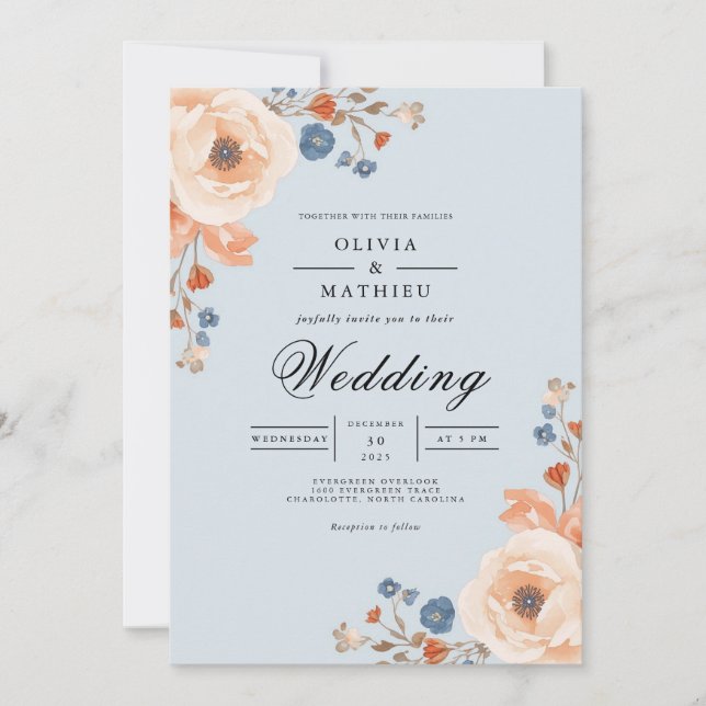 Convites Pale Blue Floral Arch Wedding (Frente)