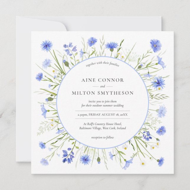 Convites Pale Blue Wildflower Themed Weditation (Frente)