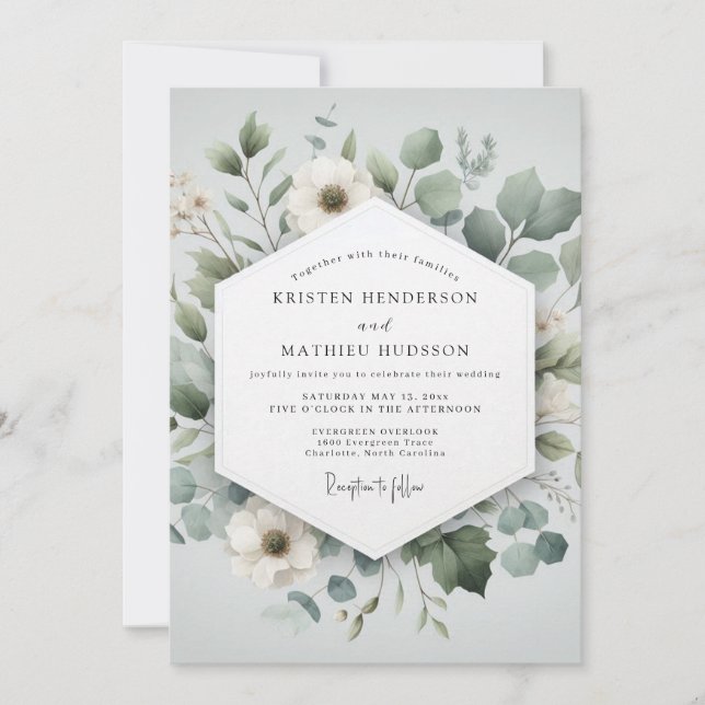 Convites Pale Green Botanical Romance Wedding (Frente)