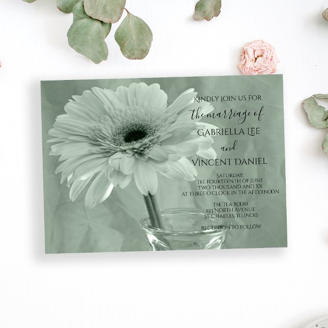 Convites Pale Green Tinted Daisy Wedding (Criador carregado)