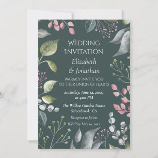 Convites Pale Grey & Red Leaves Custom Wedding Invitation