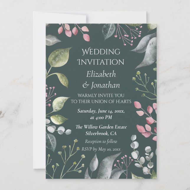 Convites Pale Grey & Red Leaves Custom Wedding Invitation (Frente)