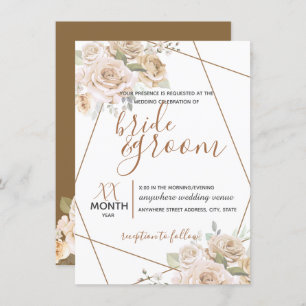 Convites Pale Peach & Brown Floral em Casamento Russo Marro