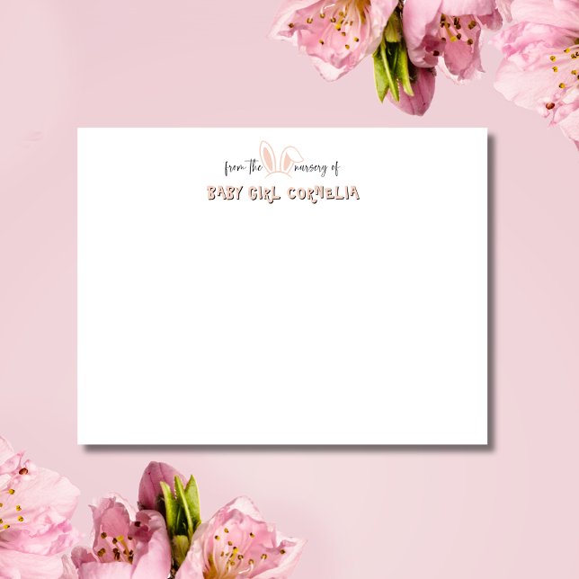Convites Pale Pink Bunny Ears Nursery Stationery Note Card (Criador carregado)