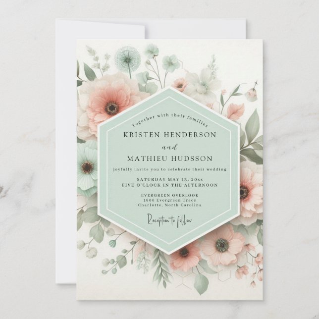 Convites Pale Pink Floral Romance Wedding (Frente)