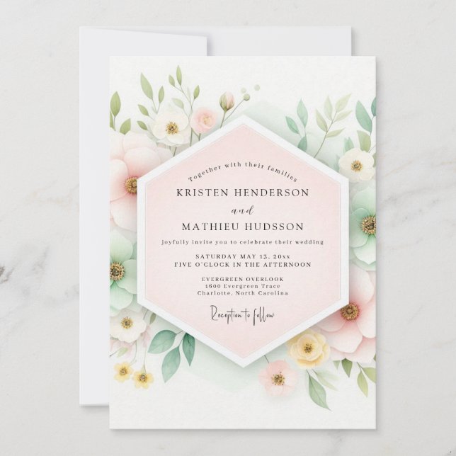 Convites Pale Pink Floral Whimsy Wedding (Frente)