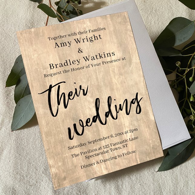 Convites Pale Rustic Barn Wood Typografia Seu Casamento (Criador carregado)