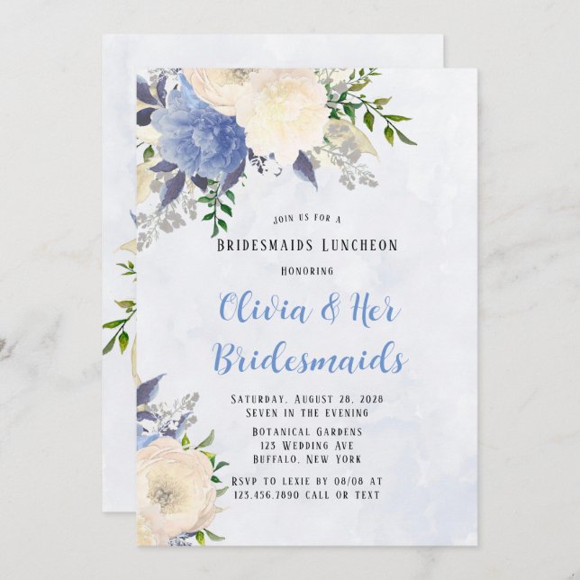 Convites Pale Yellow Dusty Blue Bridesmaids Almofadas (Frente/Verso)