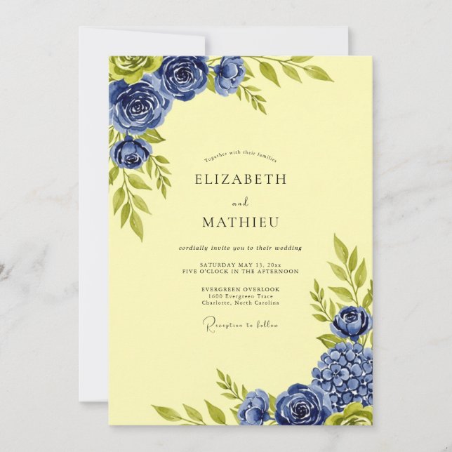 Convites Pale Yellow Elegant Botanical Summer Wedding (Frente)