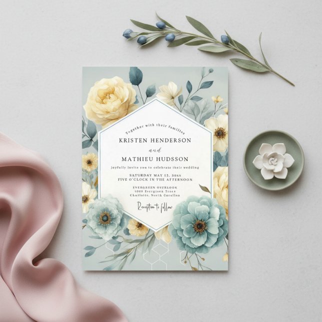 Convites Pale Yellow Floral Elegance Wedding (Criador carregado)