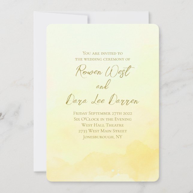 Convites Pale Yellow Watercolor Ombre Painting Wedding (Frente)