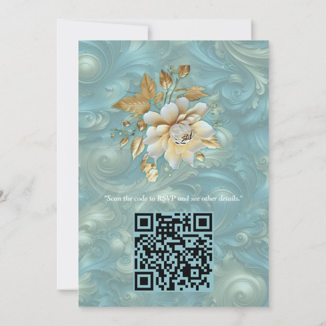 Convites Paleta Azul Claro no design de Barogue Dourado (Verso)