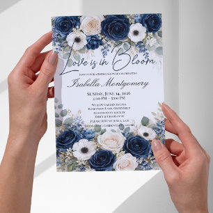 Convites Paleta Azul Marinho Amor em Flor Chá de Noiva