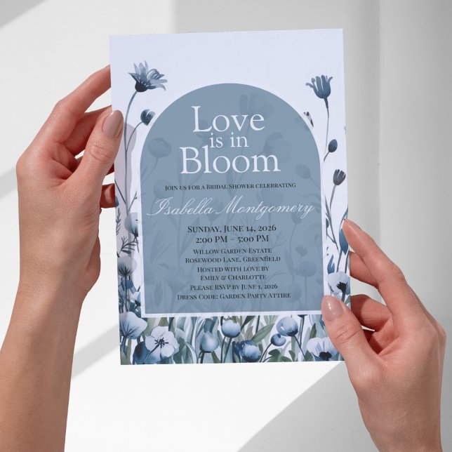 Convites Paleta de Azul Empoeirado Suave Amor em Flor (Muted Dusty Blue Palette Love in Bloom Invitations
)