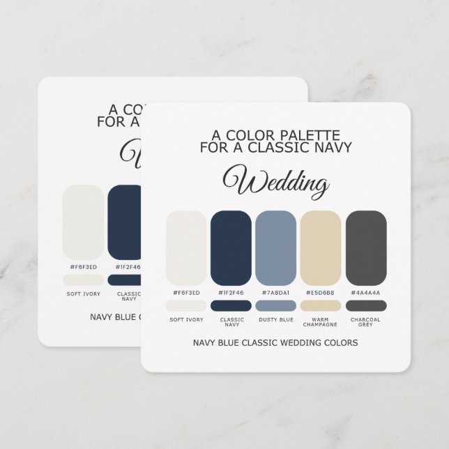 Convites Paleta de Cores de Casamento Azul Marinho Clássico (Frente/Verso)