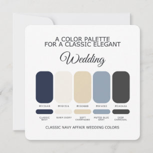 Convites Paleta de Cores de Casamento Azul Marinho Clássico