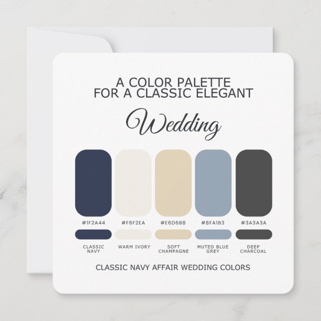 Convites Paleta de Cores de Casamento Azul Marinho Clássico (Frente)