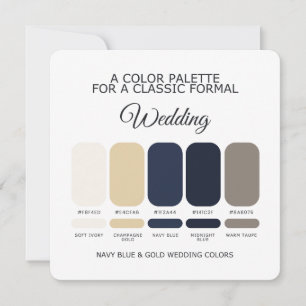 Convites Paleta de Cores de Casamento Azul Marinho e Dourad