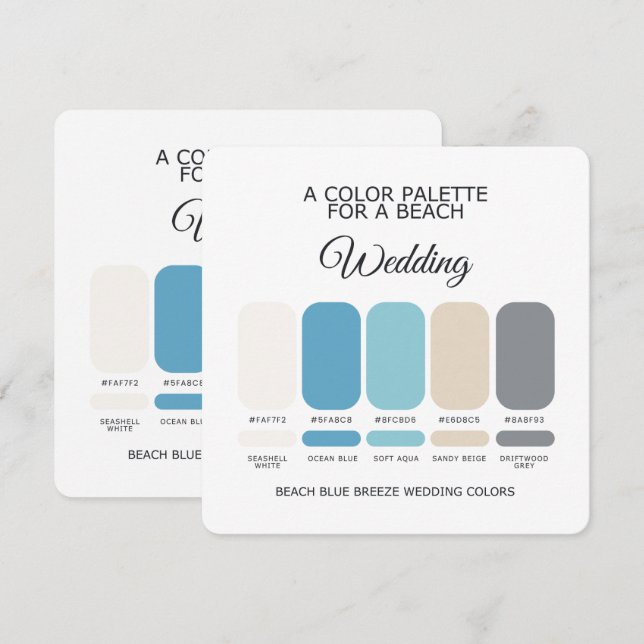 Convites Paleta de Cores de Casamento Azul Praia Costeira (Frente/Verso)