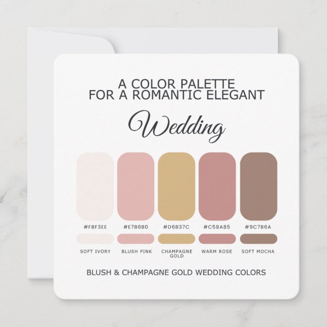 Convites Paleta de Cores de Casamento Blush Champagne Doura (Frente)