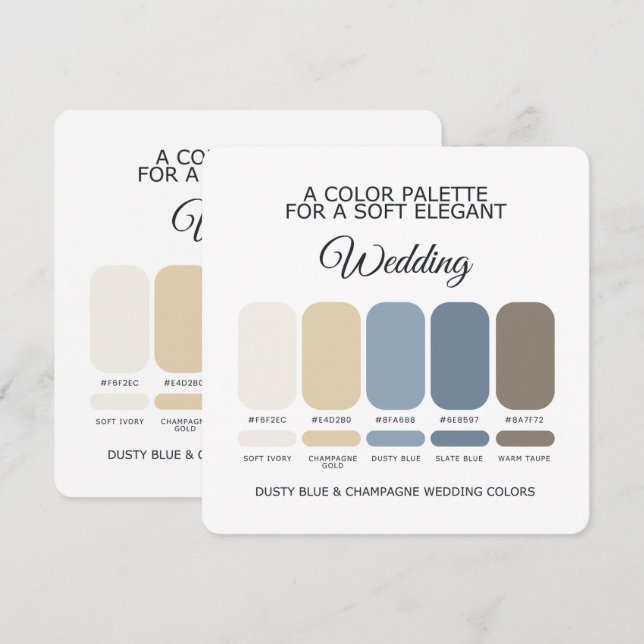Convites Paleta de Cores de Casamento Champanhe Azul Empoei (Frente/Verso)