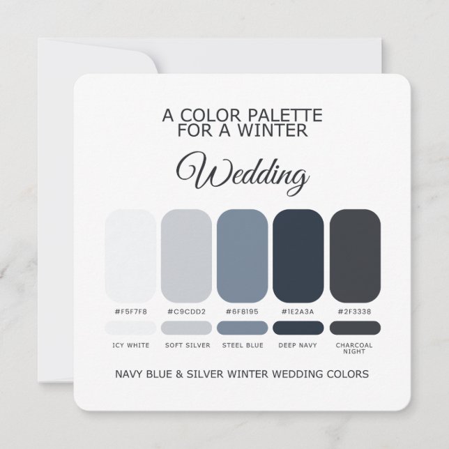 Convites Paleta de Cores de Casamento de Inverno Azul Naval (Frente)