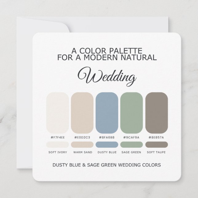 Convites Paleta de Cores de Casamento em Azul Poeirento e V (Frente)