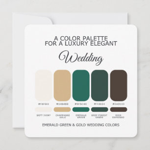 Convites Paleta de Cores de Casamento Esmeralda Verde e Dou