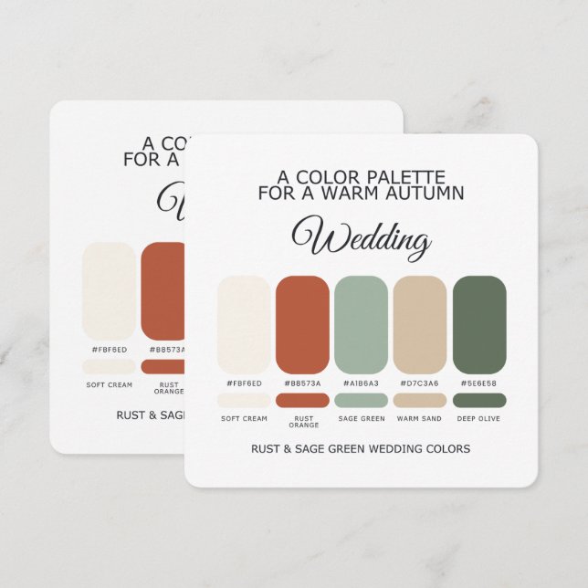 Convites Paleta de Cores de Casamento Ferrugem e Verde Salv (Frente/Verso)