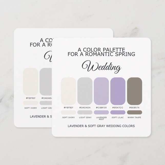 Convites Paleta de Cores de Casamento Lavanda e Cinza Suave (Frente/Verso)