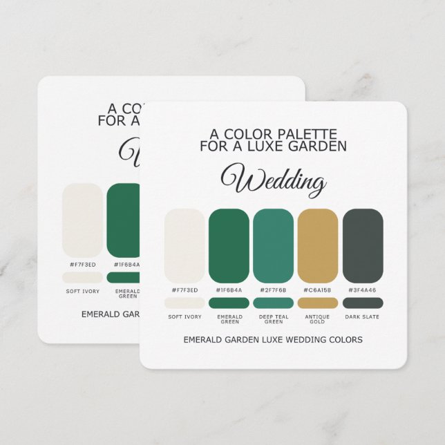 Convites Paleta de Cores de Casamento Luxuosa Verde Esmeral (Frente/Verso)