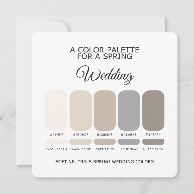 Convites Paleta de Cores de Casamento Primavera Neutras Sua (Frente)