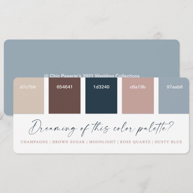Convites Paleta de Cores de Casamento Rose Gold e Azul Nava (Frente/Verso)