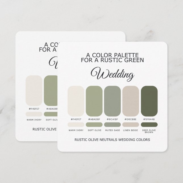 Convites Paleta de Cores de Casamento Rústico Verde Oliva (Frente/Verso)