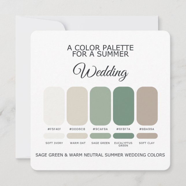 Convites Paleta de Cores de Casamento Sage Green Warm Summe (Frente)
