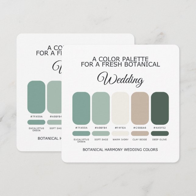 Convites Paleta de Cores de Casamento Verde Botânico Jardim (Frente/Verso)