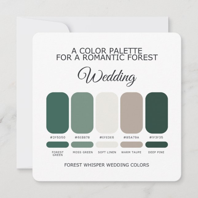 Convites Paleta de Cores de Casamento Verde Floresta (Frente)