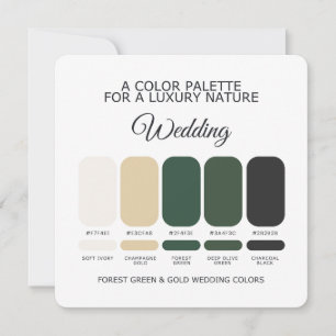 Convites Paleta de Cores de Casamento Verde Floresta e Dour
