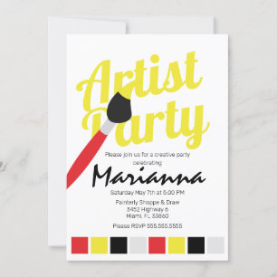 Convites Paleta de Festa de Artista Aniversário Amarelo Ver
